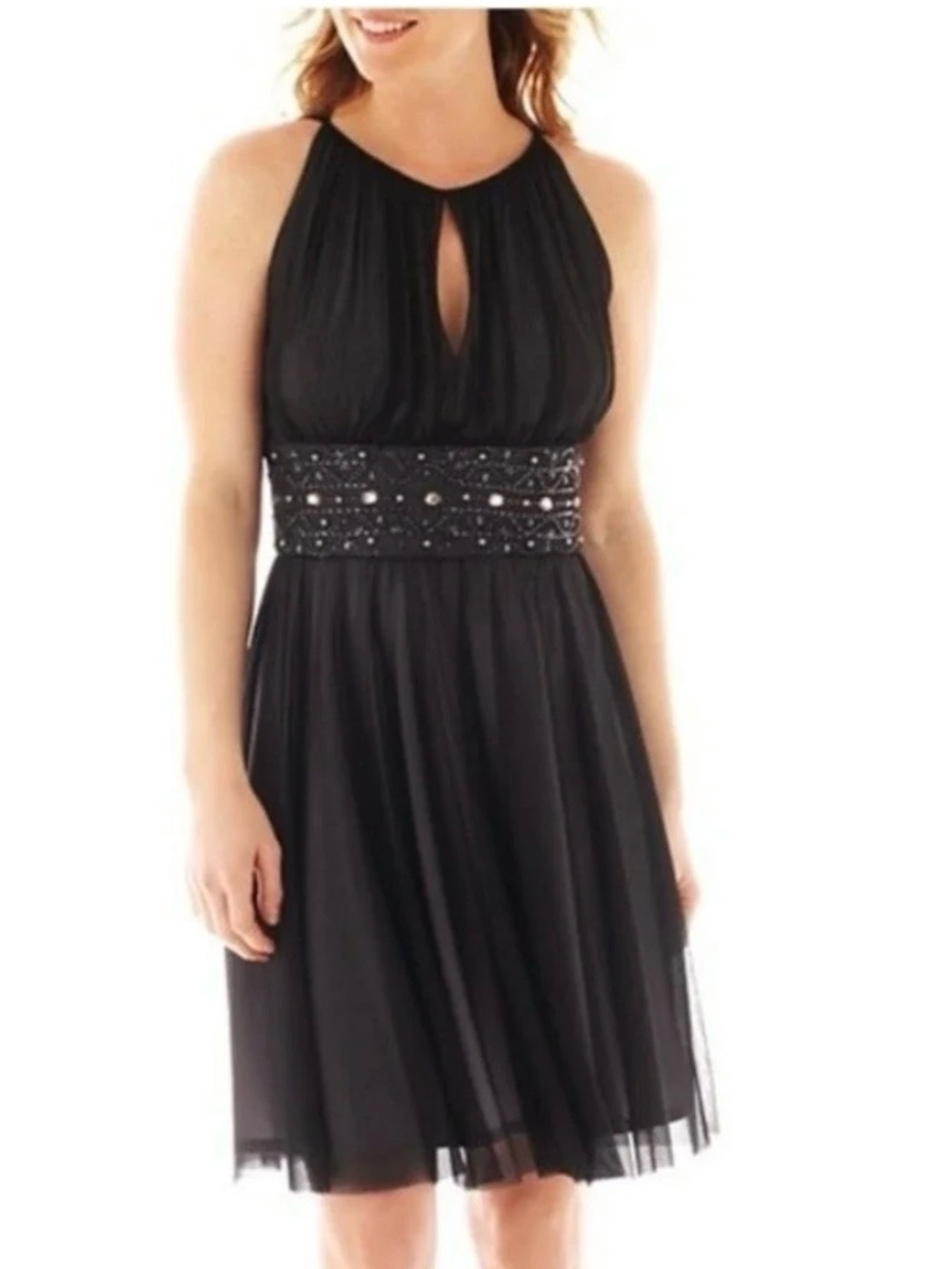 La Nouvelle Renaissance Black dress Beaded Waist Keyhole Size 10